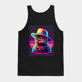 Funky Cat wearing a bucket hat Tank Top